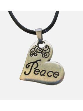 New Peace Pendant Necklace With 18" to 20" Black Cord Heart Jewelry Gift